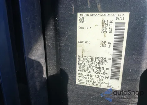 2012 Nissan Altima 2.5 S z USA, uszkodzony, nr VIN 1N4AL2AP6CC129596